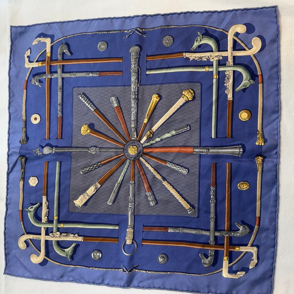 Rare Hermes Paris gavroche "Cannes & Pommeaux" 100% Silk Vintage Pocket Square